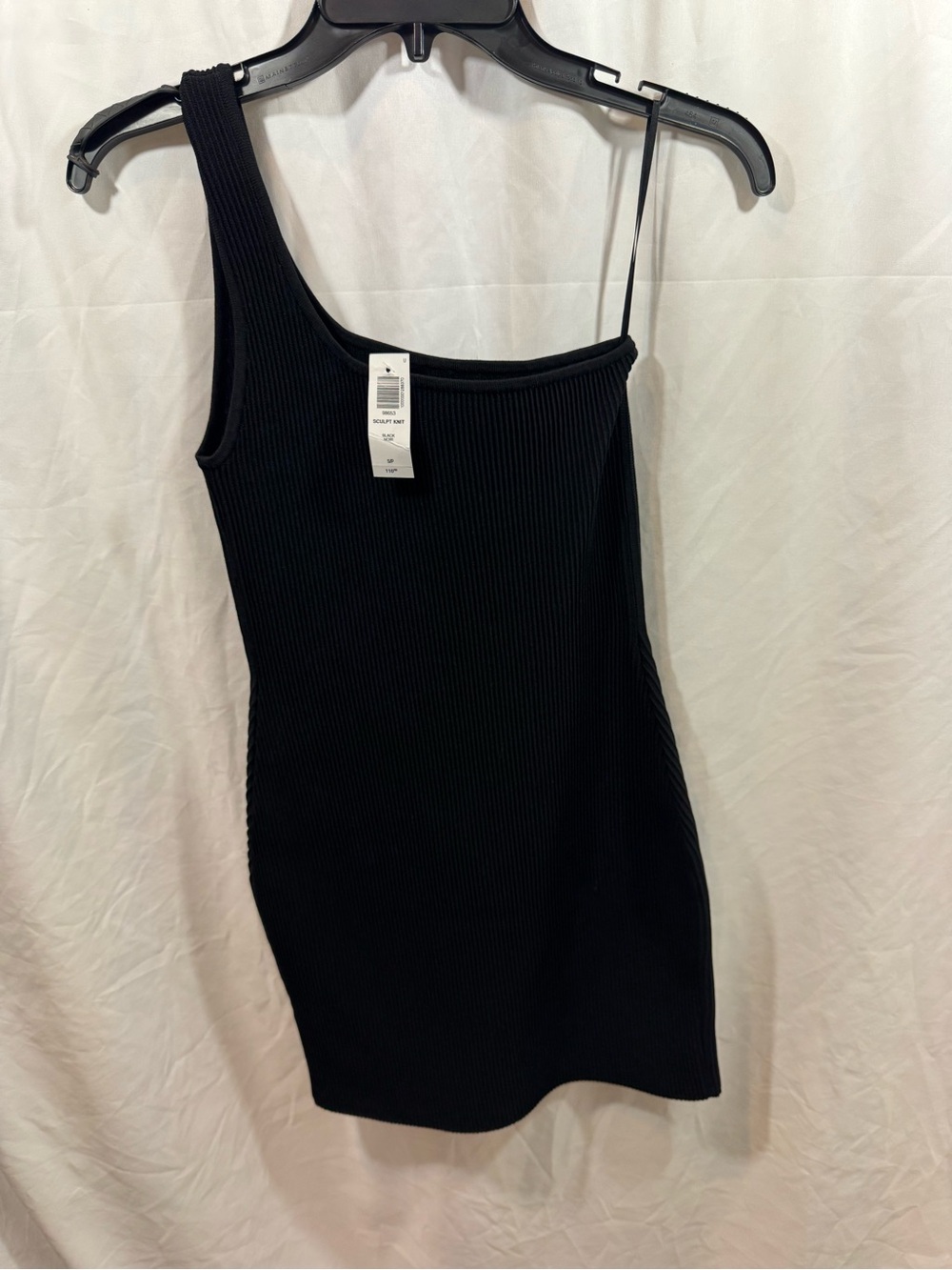 Babaton Black One-Shoulder Ribbed Bodycon Dress S